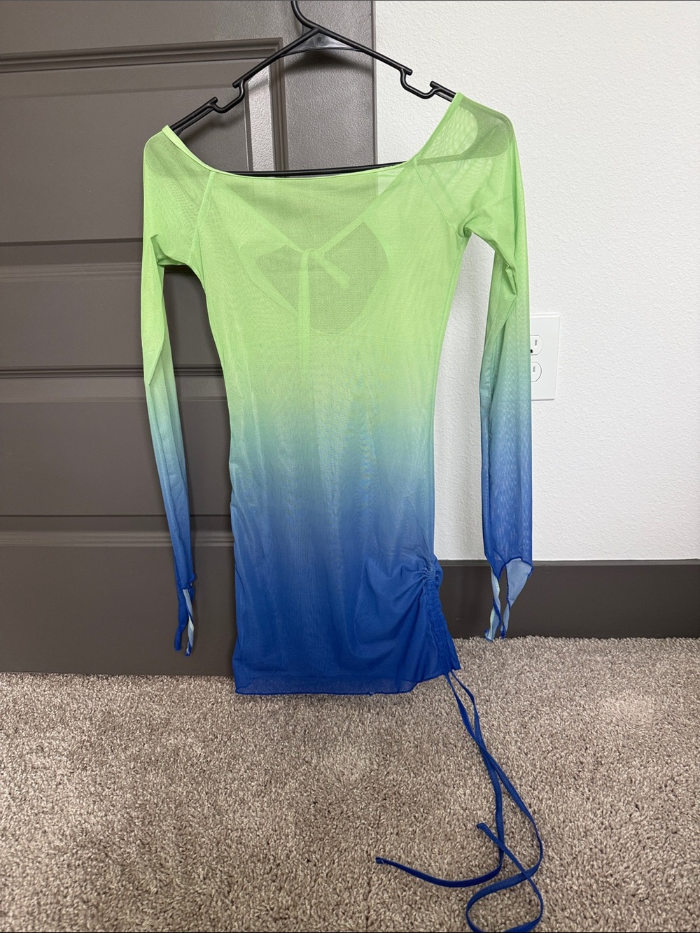 Fashion Nova Lime to Blue Ombre Mesh Long Sleeve Tunic